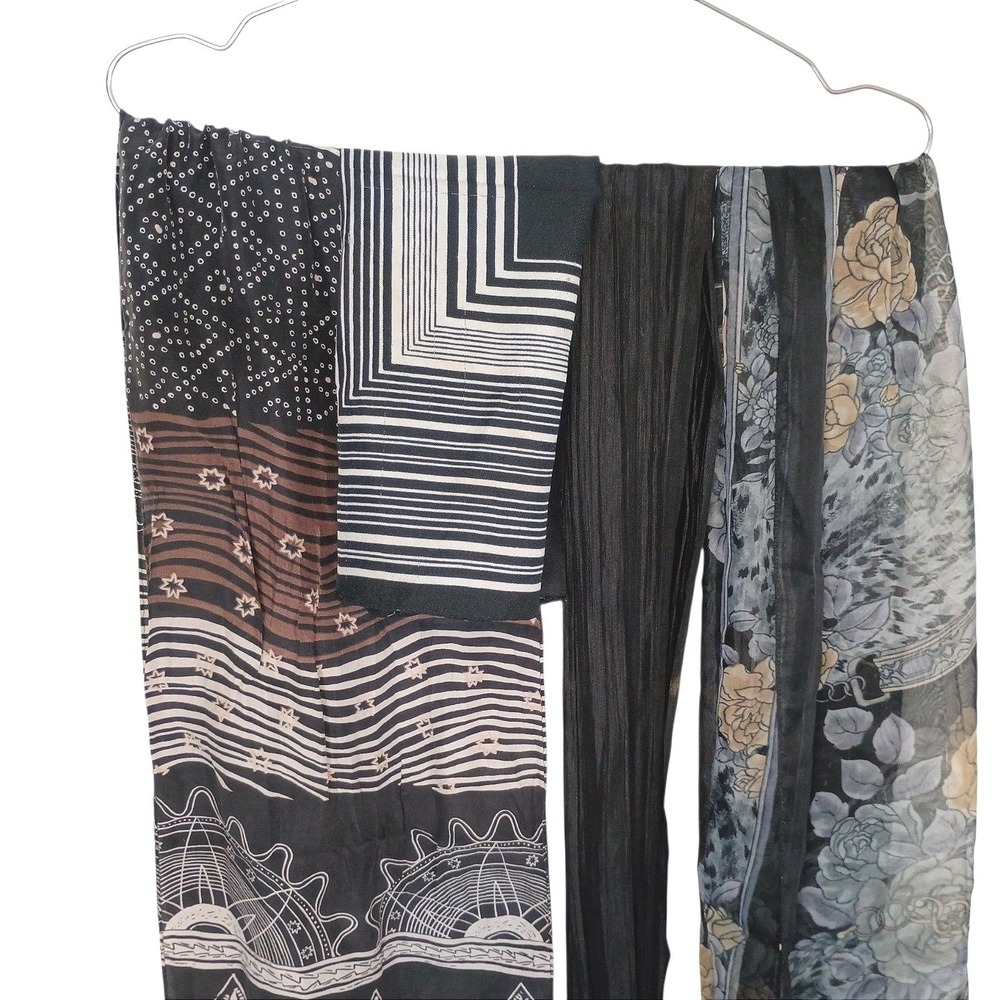 Mixed Black and White Scarf Lot of 4 Floral Geometric Pleated Boho Styles